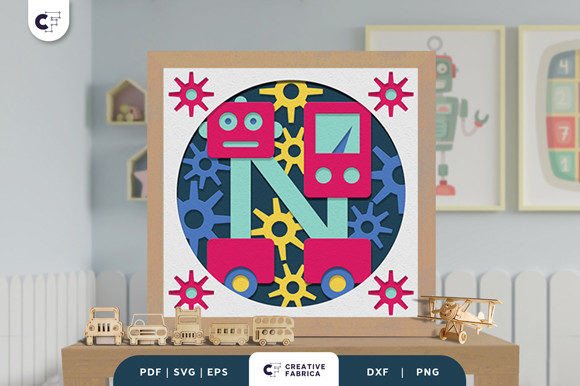 Alphabet Robot Letter N 3D Shadow Box