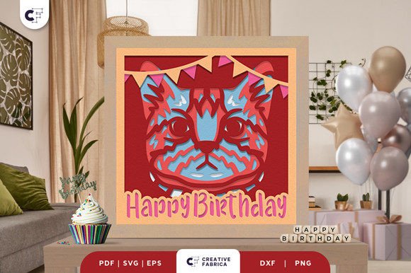 American Shorthair Birthday 3D Paper Cut