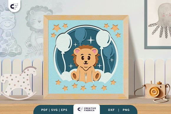 Baby Lion 3D Shadow Box Papercut