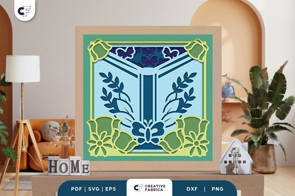 Book with Flowers 3D Shadow Box Papercut