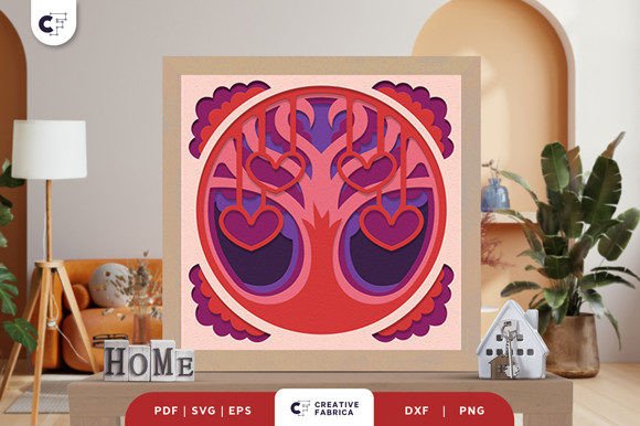 Family Tree 4 Members 3D Shadow Box SVG