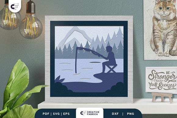 Fishing Man 3D Layered Papercut