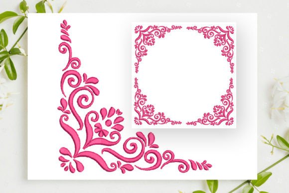 Floral Ornament Corner Border: A Versatile Embroidery Design for Creative Projects