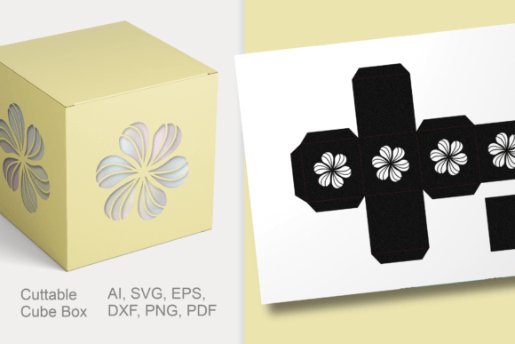 Flower Shape Holes Cube Gift Box SVG for Creative Packaging