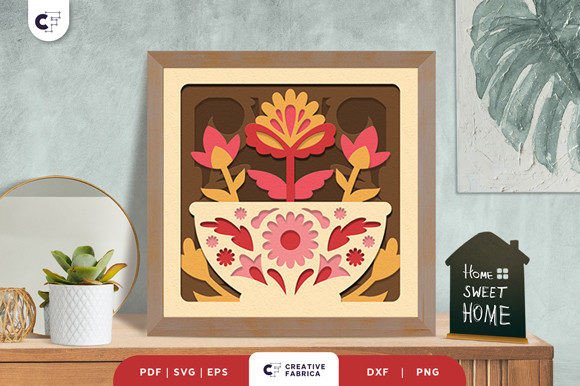 Folk Bowl 3D Shadow Box SVG