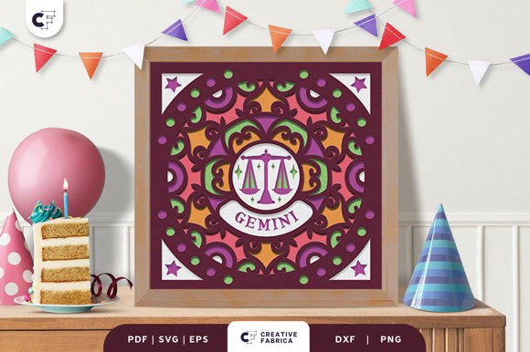Gemini Mandala Sign 3D Paper Cut SVG