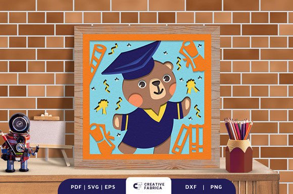 Graduating Bear 3D Paper Cut SVG