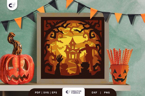 Halloween Graveyard 3D Light Box SVG