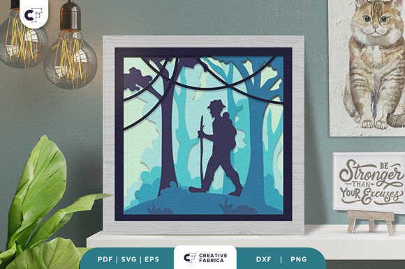 Man Forest Walking 3D Light Box Papercut: A Unique Artistic Experience