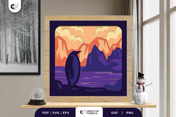 Penguin in the Ice 3D Paper Cut SVG