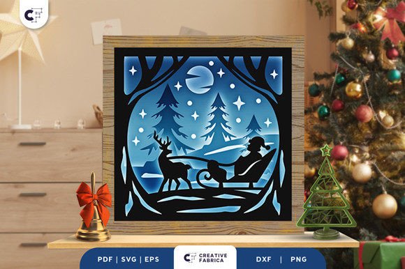 Santa Sleigh Christmas Night 3D SVG for Creative Holiday Projects