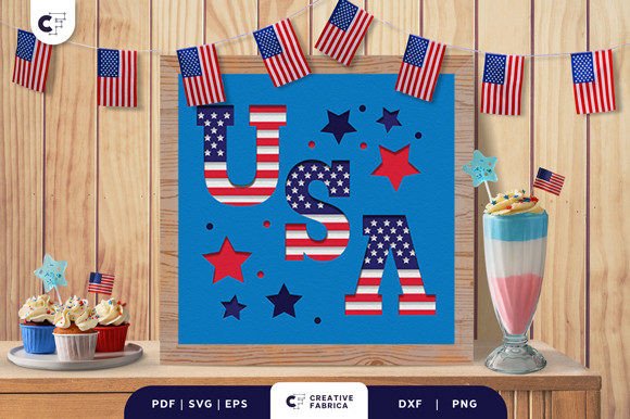 USA Text Sign Shadow Box Paper Cut