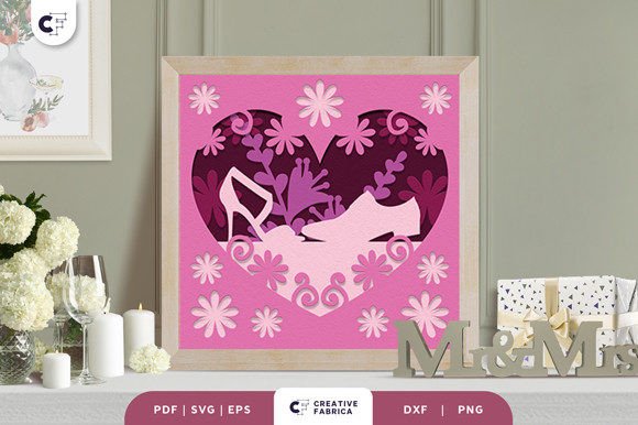 Wedding Shoes with Flowers 3D Paper Cut