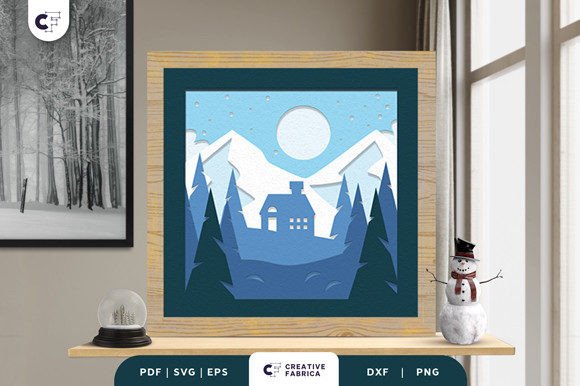 Winter Mountain 3D Shadow Box SVG