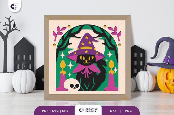 Wizard Black Cat 3D Shadow Box