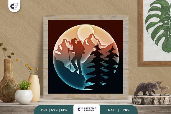 Woman Trekking 3D Layered Paper Cut